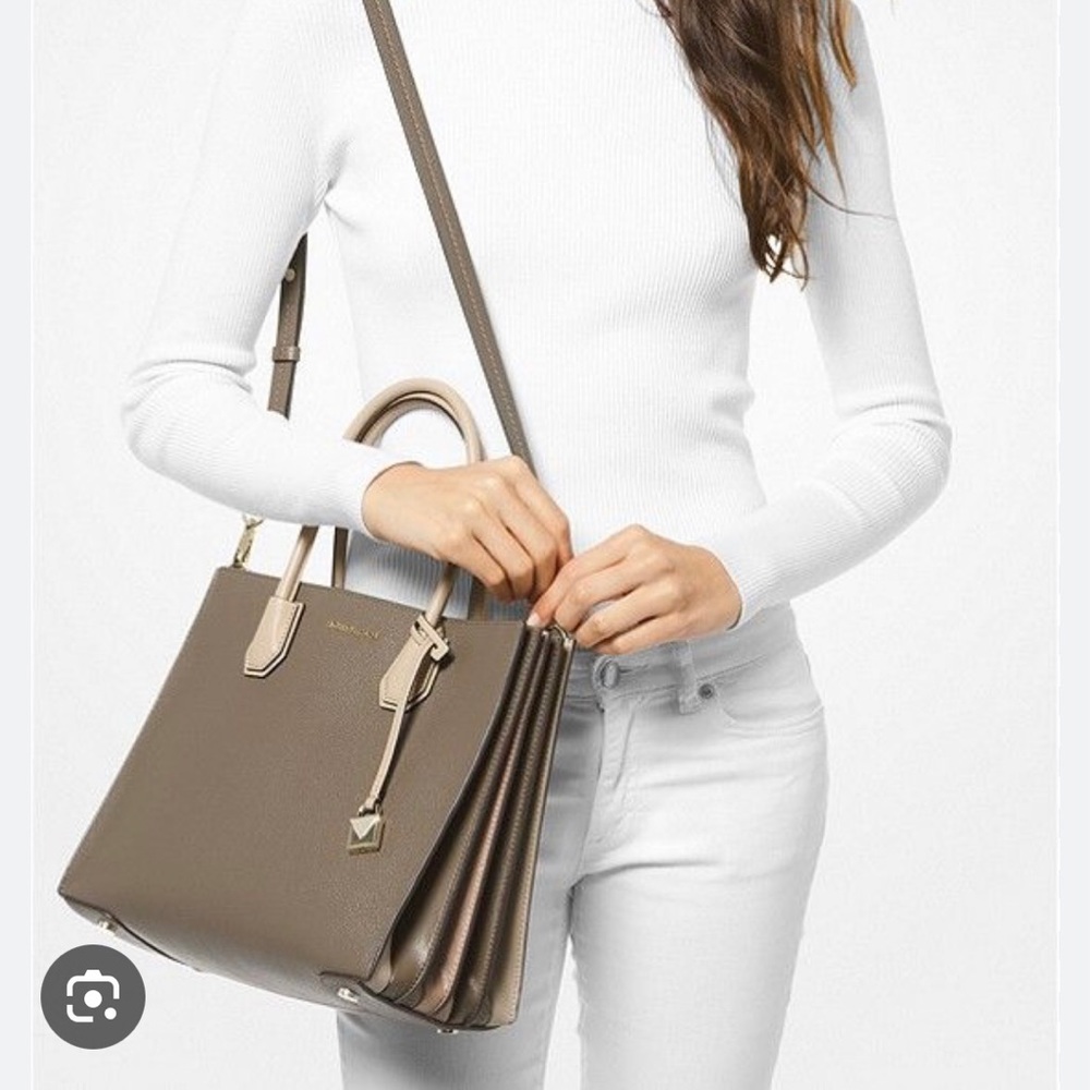 Michael Kors Large Grey Mercer Pebbled Accordion Tote Crossbody Shoulder Bag